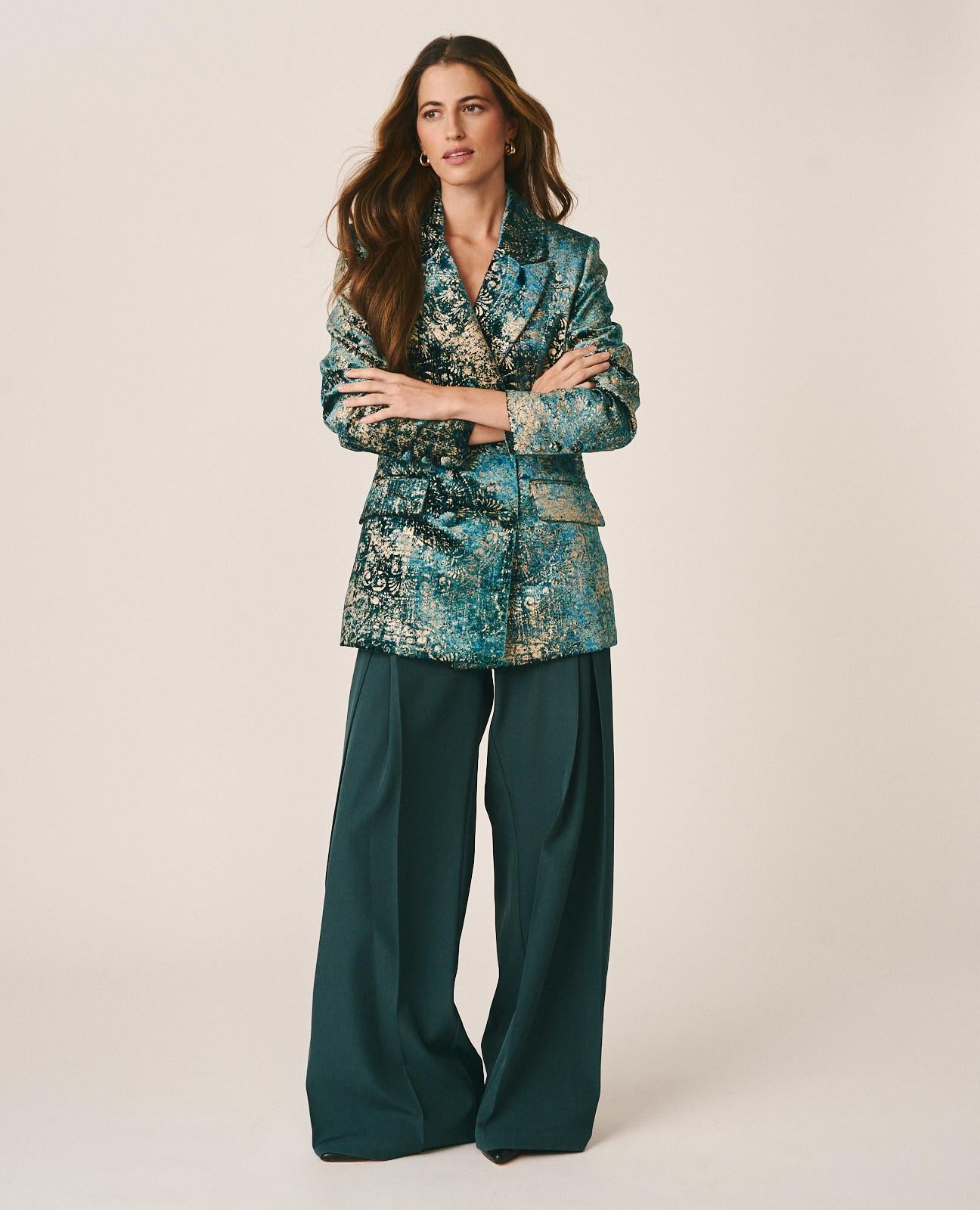 alma-en-pena-blazer-aus-samt-mit-fantasieprint-blau-oversize-double-breasted image 4