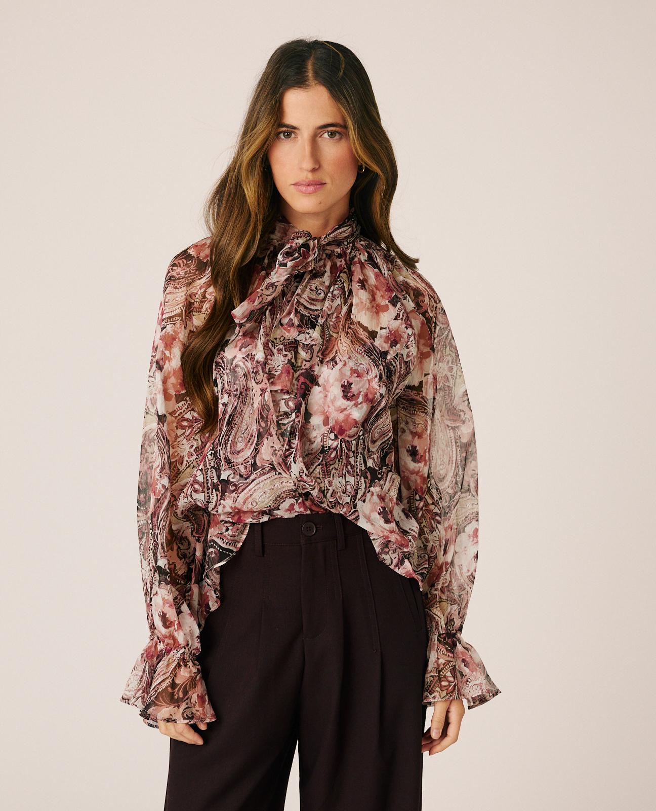 alma-en-pena-floral-chiffon-blouse-langarm-rosa-damen image 2