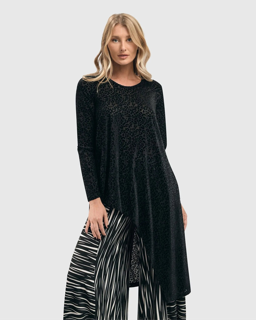 alembika-leo-flocked-velvet-hi-lo-tunika-damen-schwarz image 1