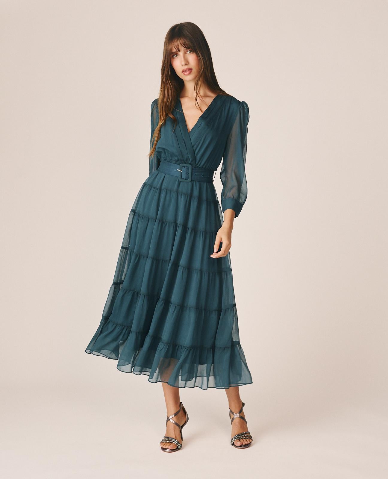 alma-en-pena-midi-kleid-chiffon-wickelausschnitt-petrol image 1