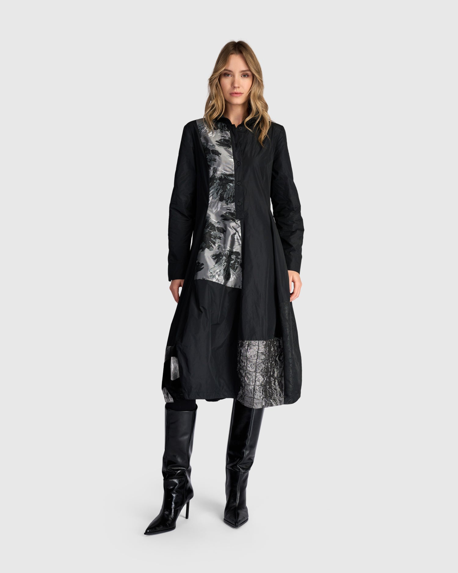 alembika-parlour-swish-shirtdress-black-silver-midi-blusenkleid image 7