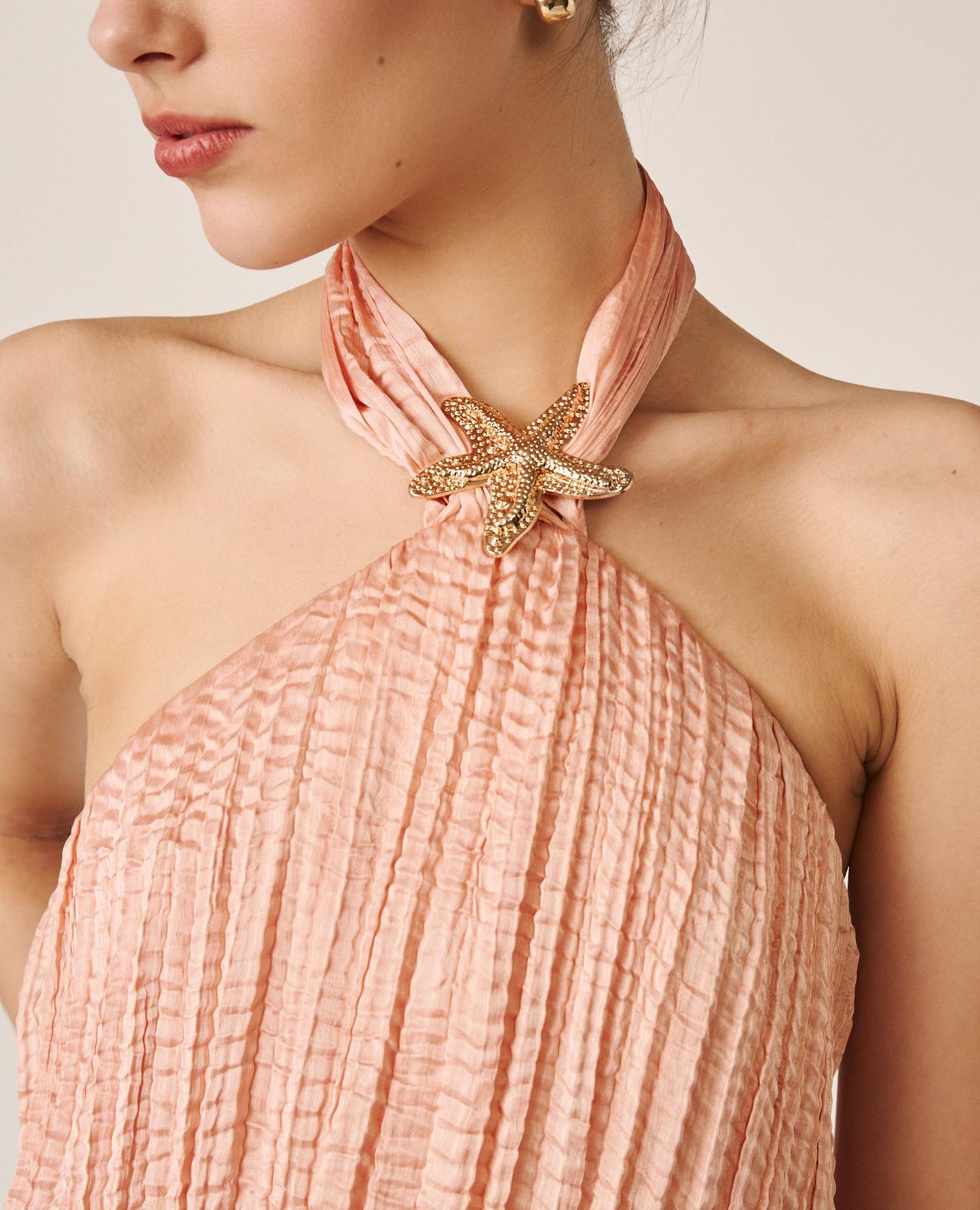 alma-en-pena-starfish-blouse-damen-bluse-satin-rosa-neckholder image 6
