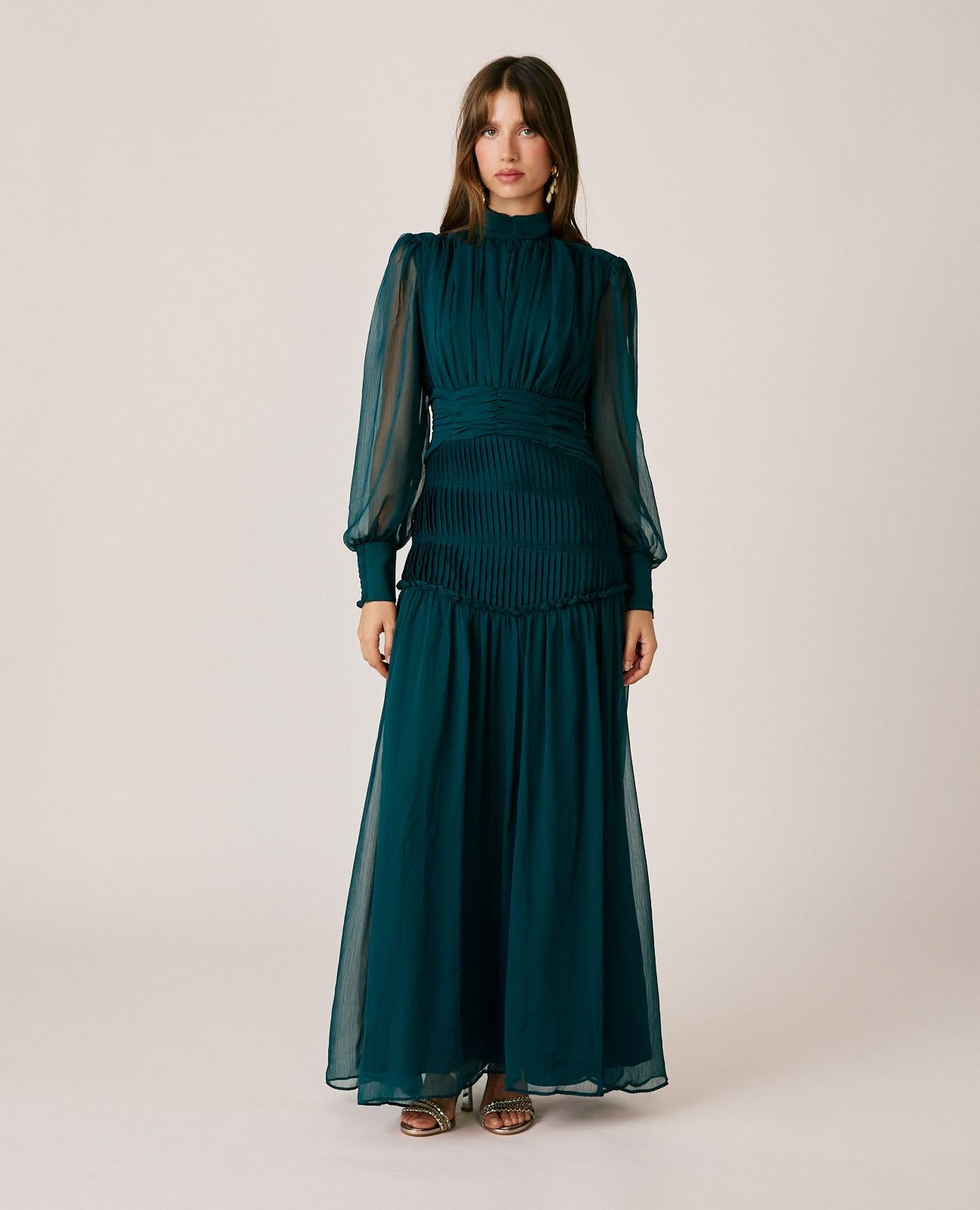 alma-en-pena-long-pleated-chiffon-dress-langes-plisseekleid-gr-n image 1