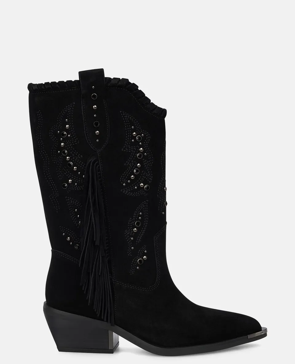 alma-en-pena-flache-stiefelette-mit-fransen-4-5-cm-schwarz image 1