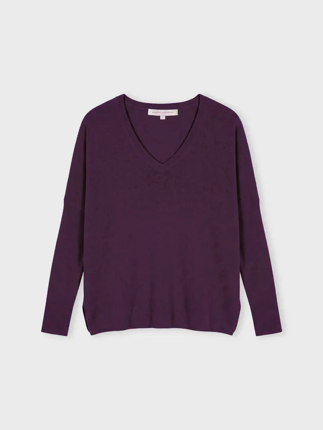 absolut-camille-damen-kaschmir-pull-poncho-mit-v-ausschnitt-heather-plum image 1