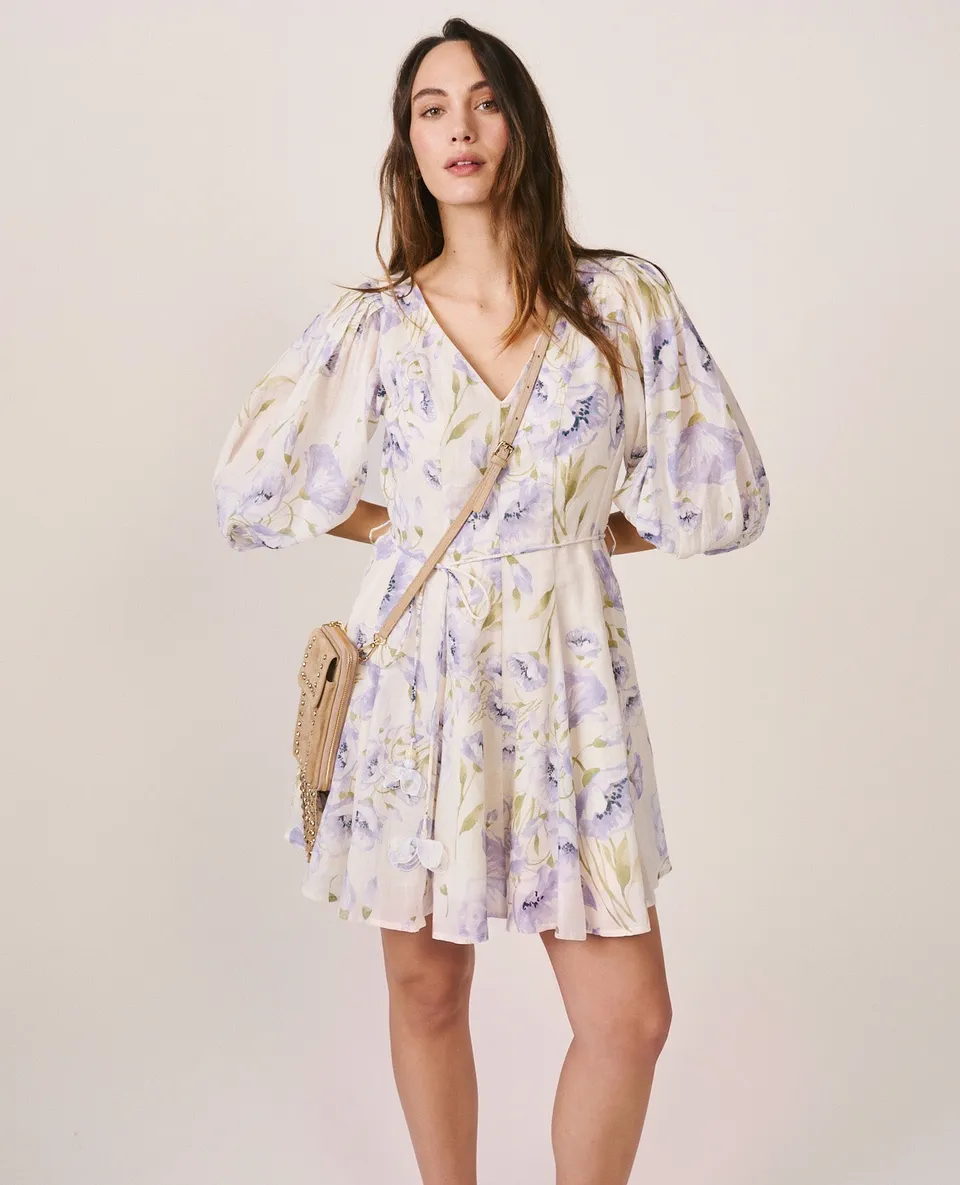 alma-en-pena-minikleid-floral-puff-rmel-v-ausschnitt-viskose image 1