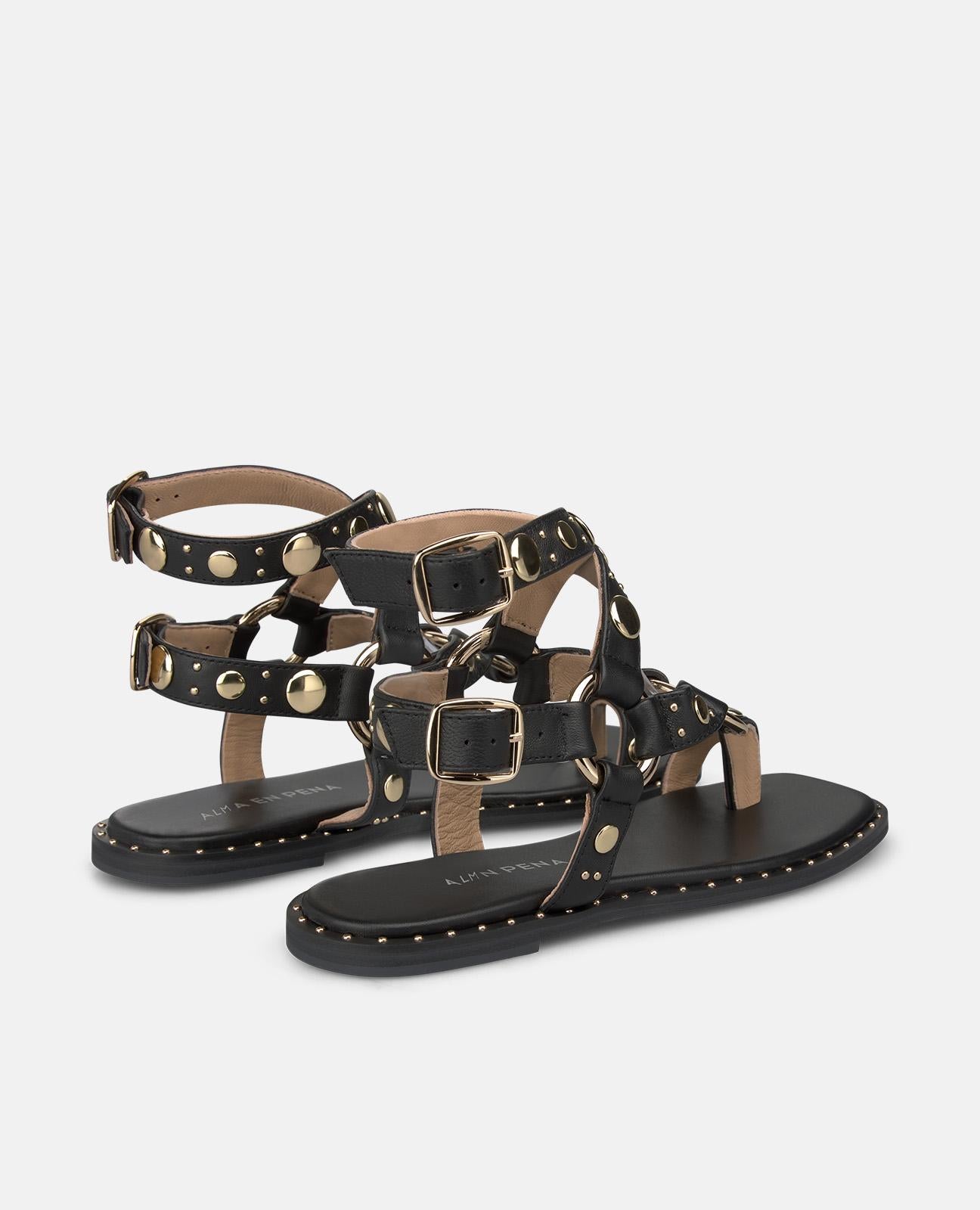 alma-en-pena-studded-sandal-flache-nappa-sandale-schwarz image 3