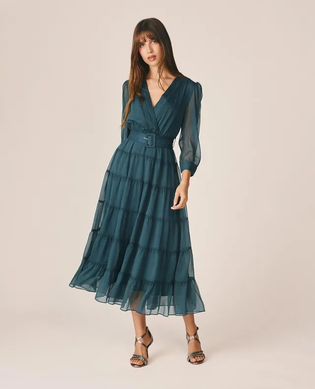 alma-en-pena-midi-kleid-chiffon-wickelausschnitt-petrol image 1