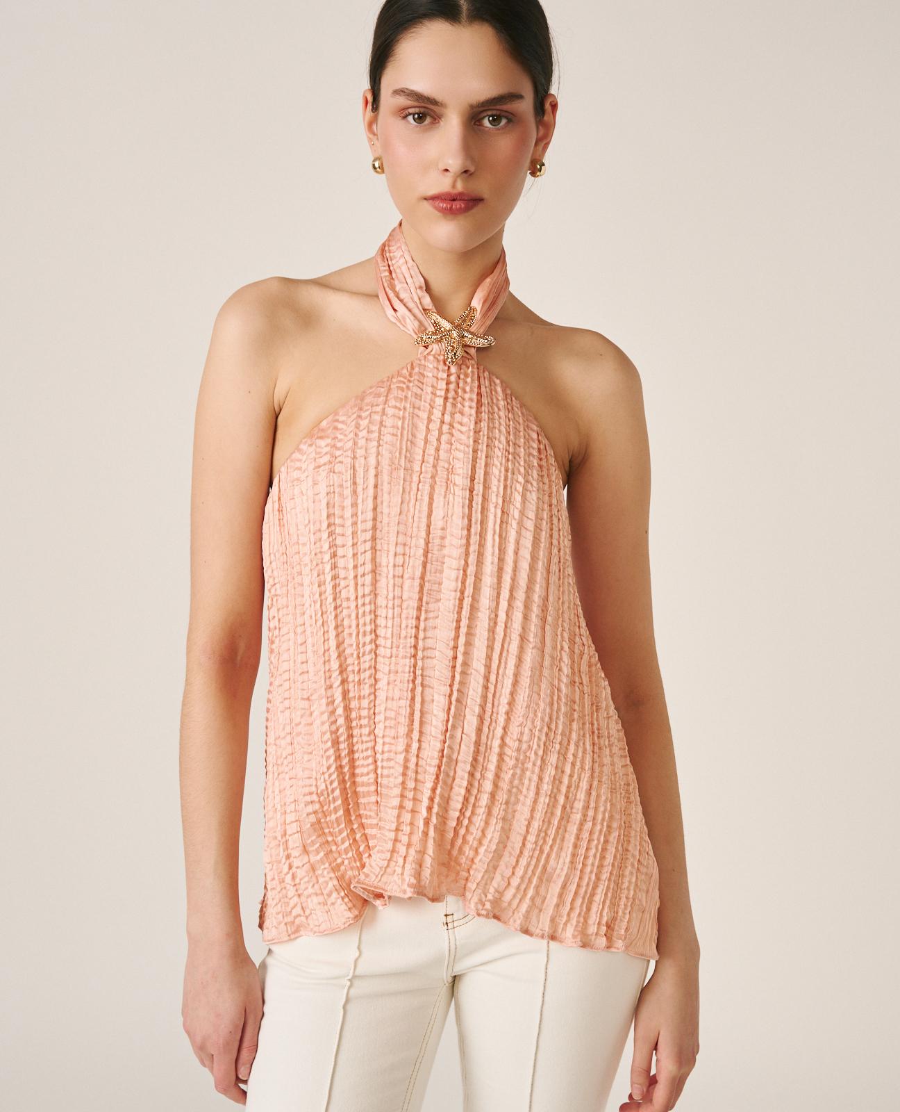 alma-en-pena-starfish-blouse-damen-bluse-satin-rosa-neckholder image 2