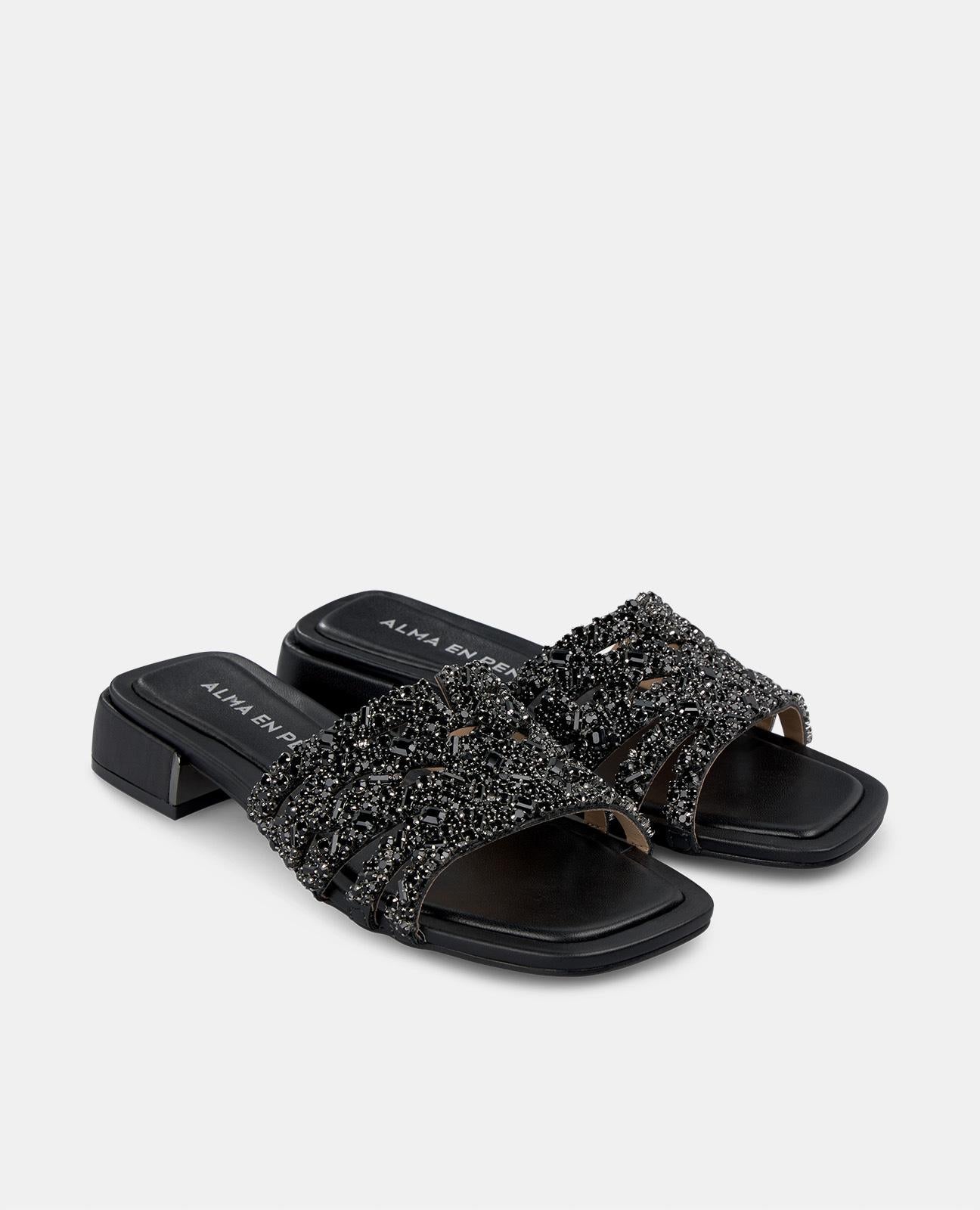 alma-en-pena-flache-strass-sandale-riemen-sandale-3-5-cm-in-schwarz image 2