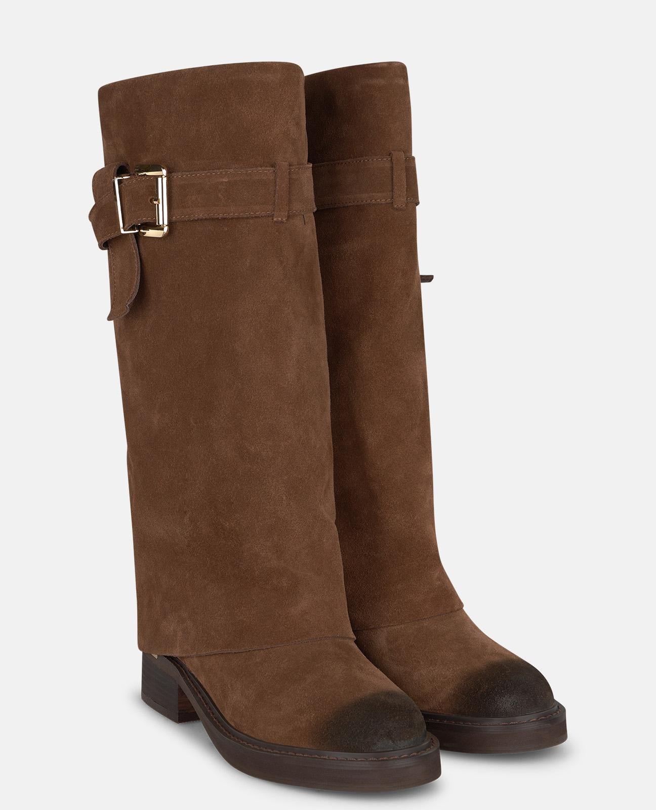 alma-en-pena-suede-boots-with-a-buckle-flachstiefel-camel image 2
