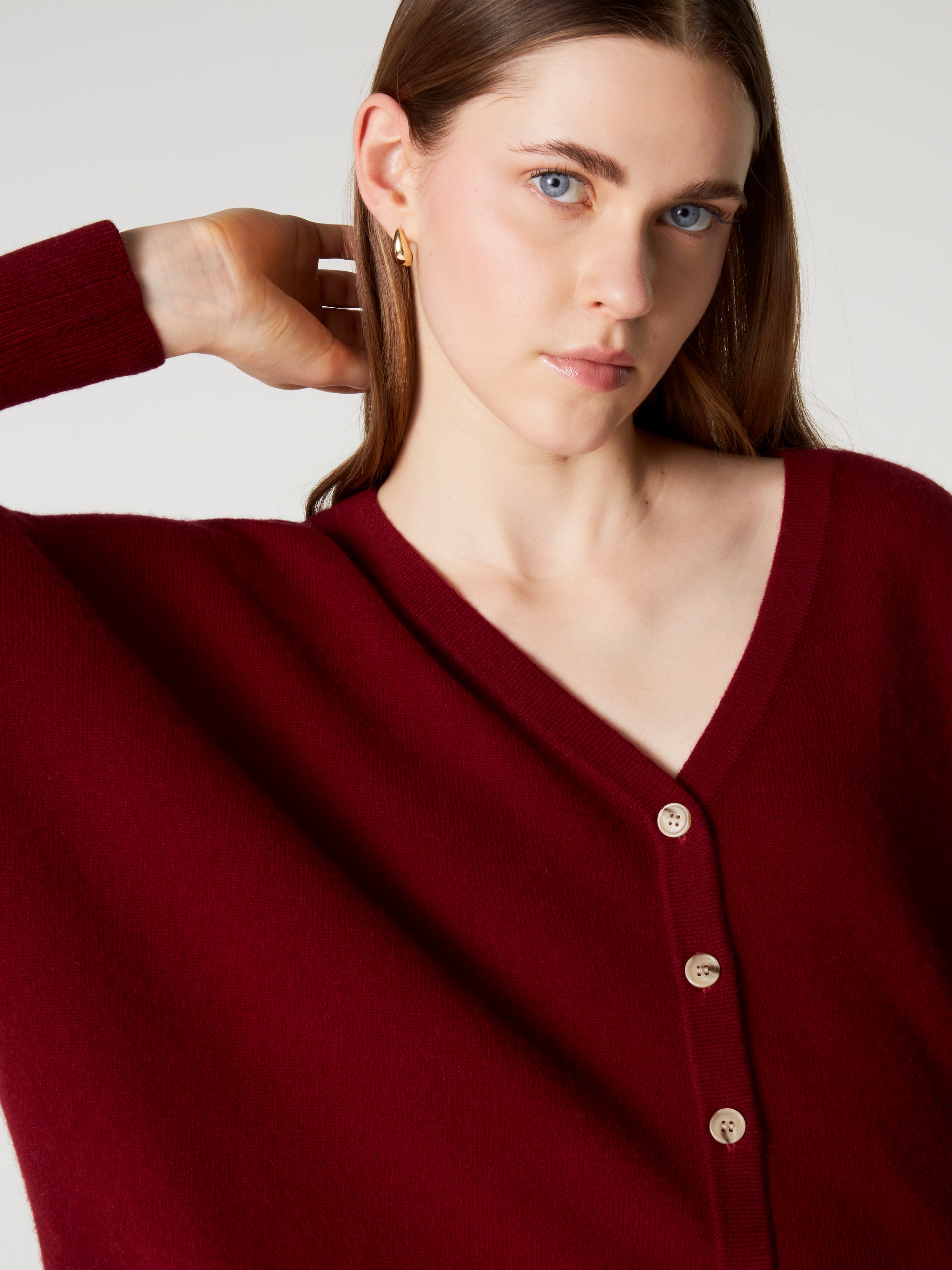absolut-alison-damen-kaschmir-poncho-cardigan-v-ausschnitt-kirschrot image 6