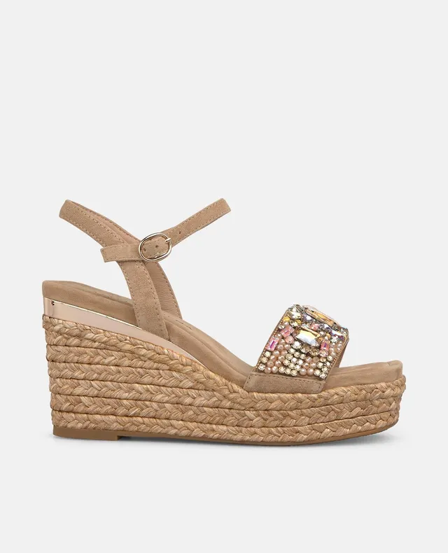 alma-en-pena-keilsandalette-esparto-arena-9-cm-mit-strass-riemen image 1