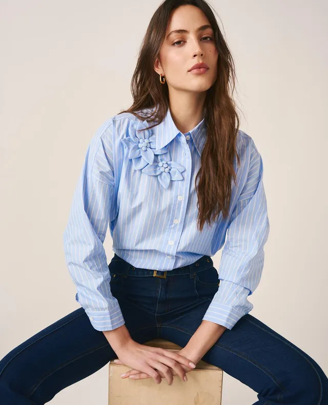 alma-en-pena-striped-shirt-flowers-streifenbluse-blau image 1