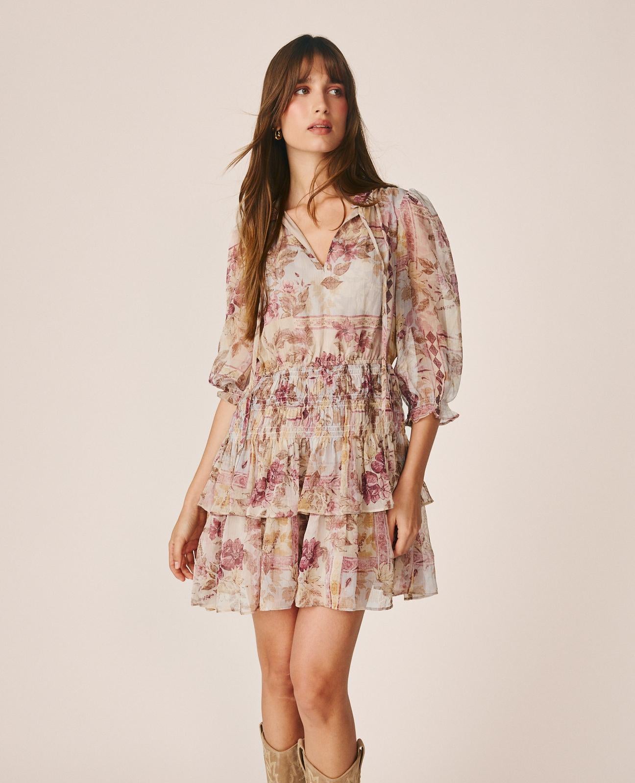 alma-en-pena-floral-print-chiffon-mini-dress-minikleid-rosa image 4