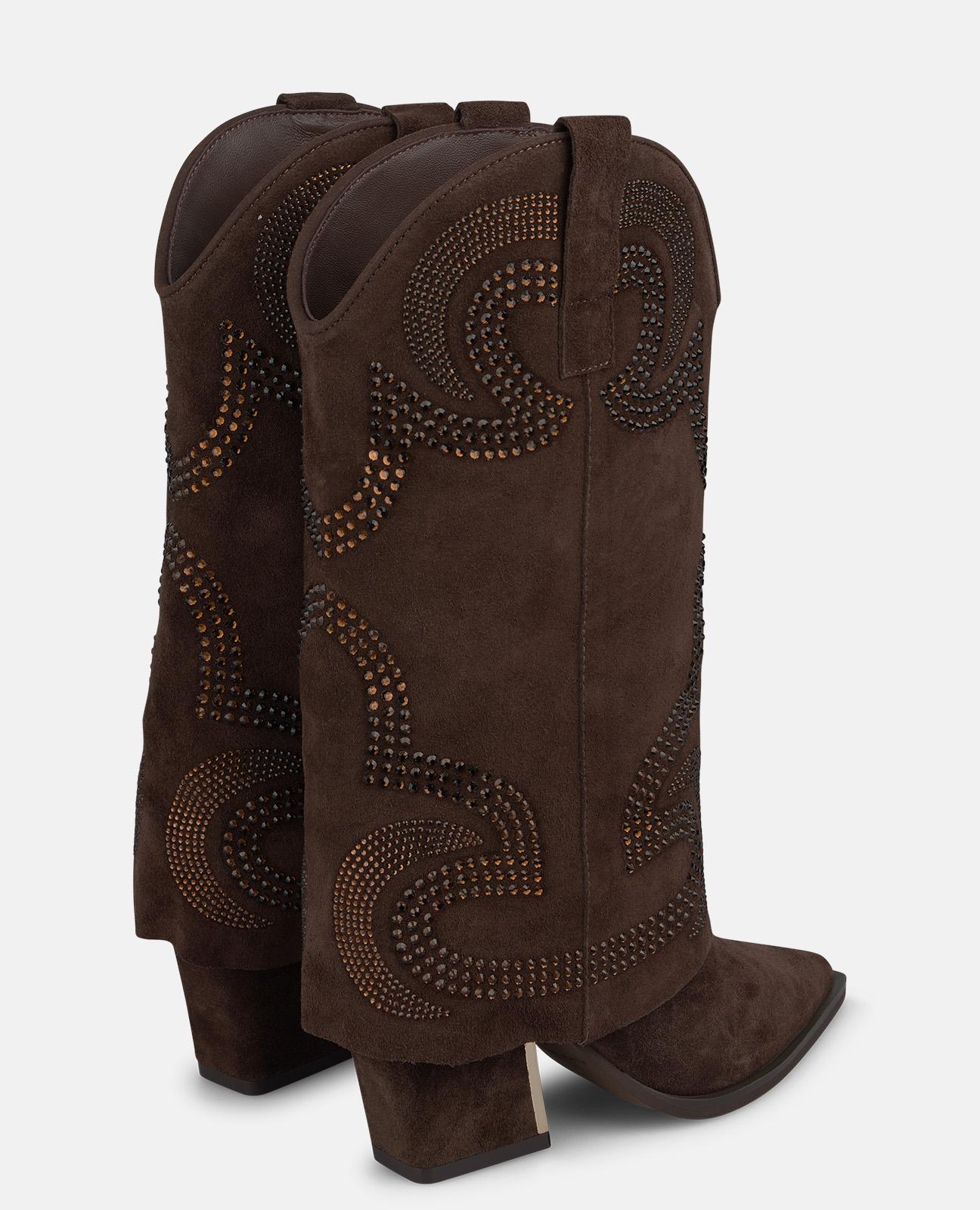 alma-en-pena-suede-cowboystiefel-mit-strass-braun image 3