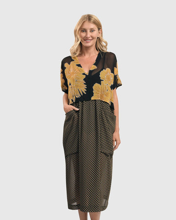 alembika-lanai-chiffon-shift-kleid-gold-midi image 2