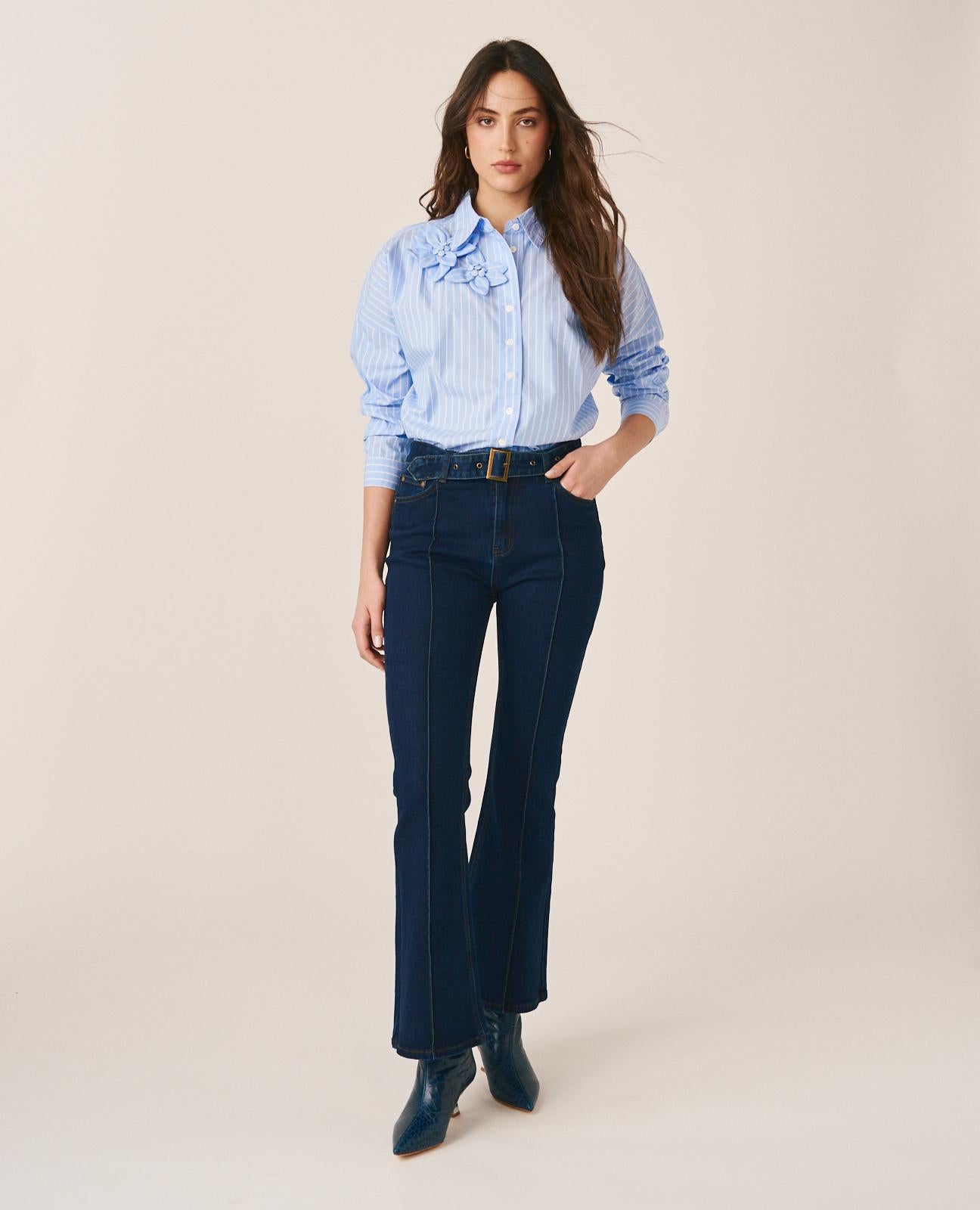 alma-en-pena-flared-jeans-dunkelblau-baumwollmix-g-rtel-rei-verschluss image 2