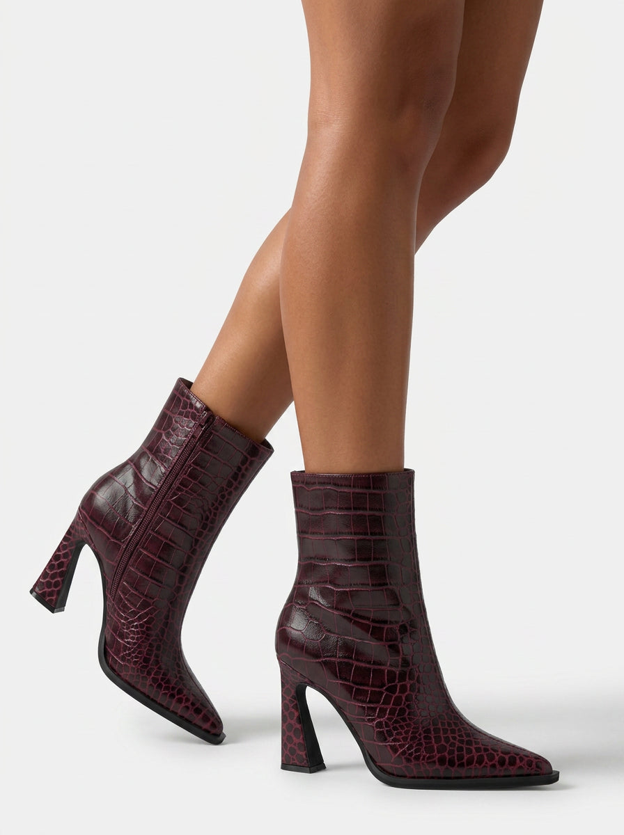 alma-en-pena-stiefelette-bordeaux-kroko-optik-spitze-9-cm-blockabsatz image 5