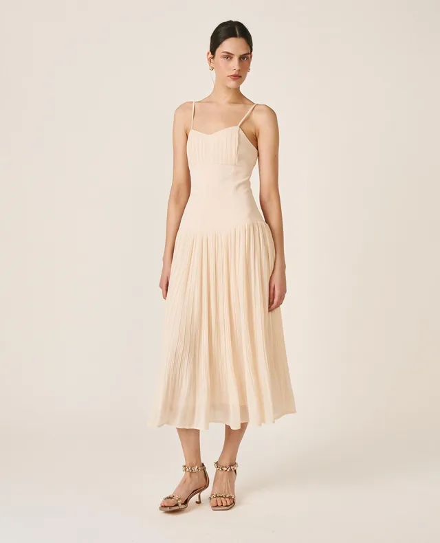 alma-en-pena-63206-midi-cr-pe-kleid-mit-v-ausschnitt-champagner-wei image 1