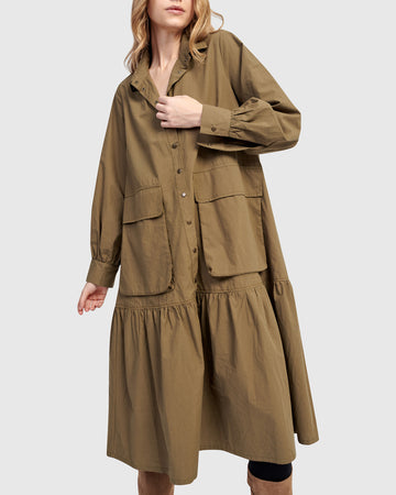 alembika-urban-legion-baumwoll-hemdblusenkleid-khaki-midi image 2