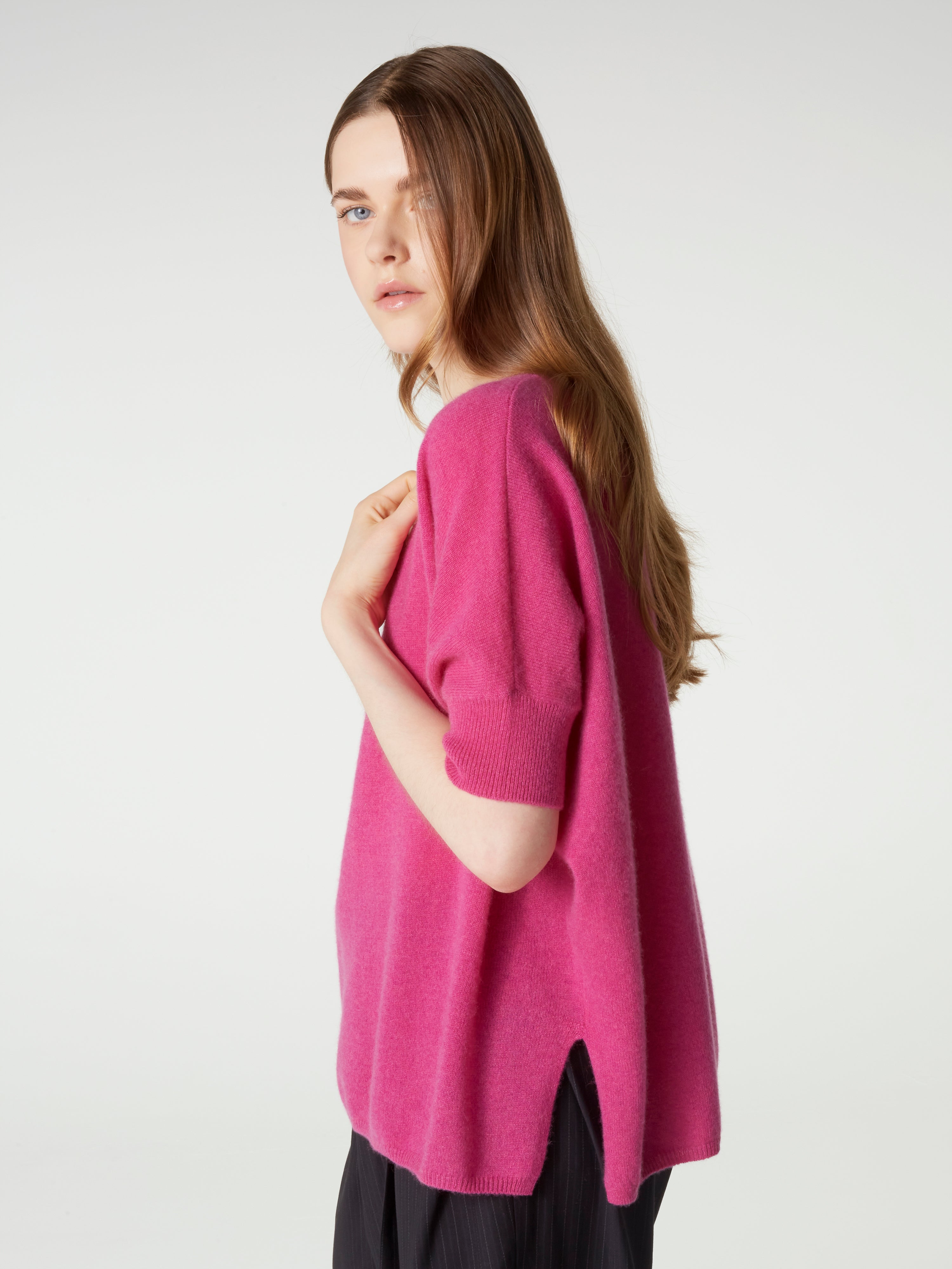 absolut-kate-damen-kaschmir-poncho-pullover-v-ausschnitt-himbeer-melange image 3