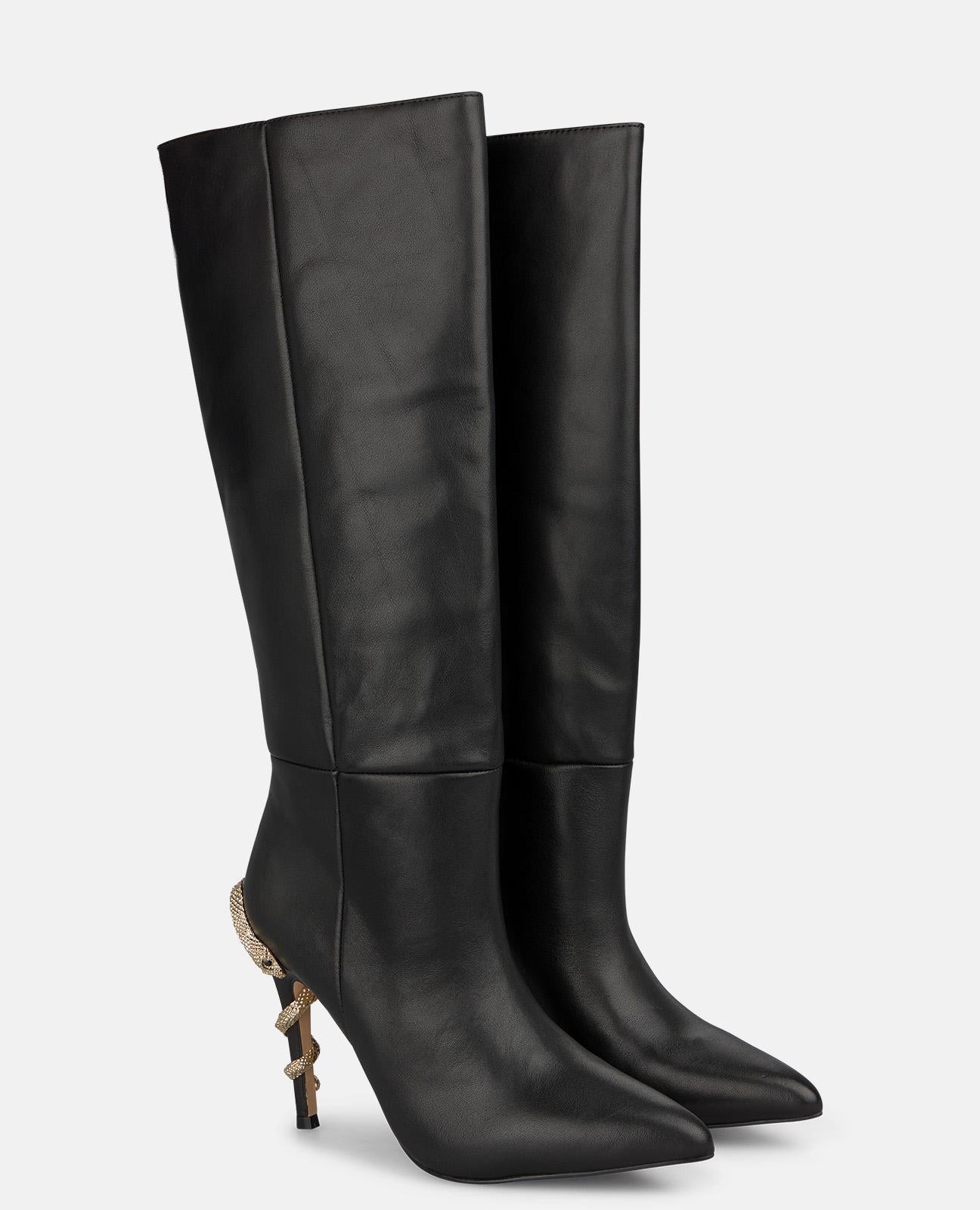 alma-en-pena-nappa-stiefel-mit-schlangenprint-hohe-stiefel-schwarz-10-cm-trichte image 2