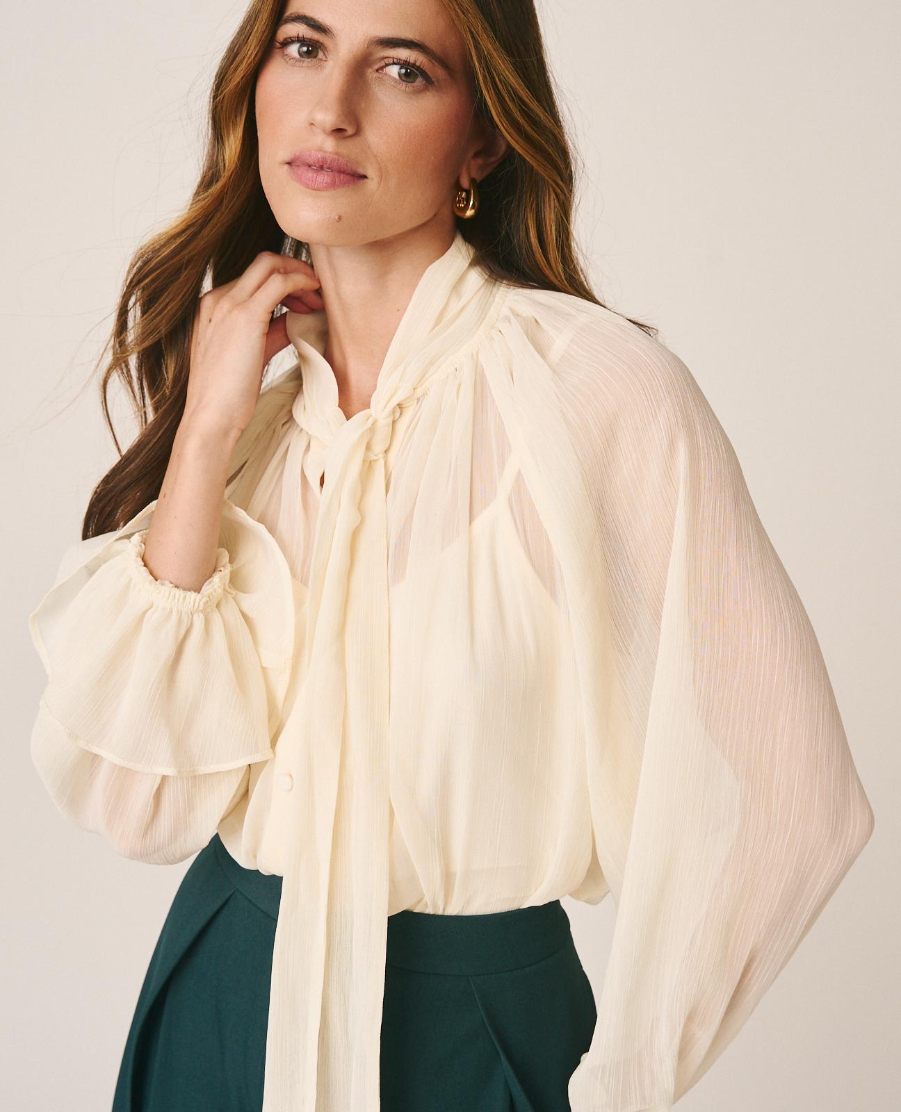 alma-en-pena-chiffonbluse-mit-schleife-wei image 3
