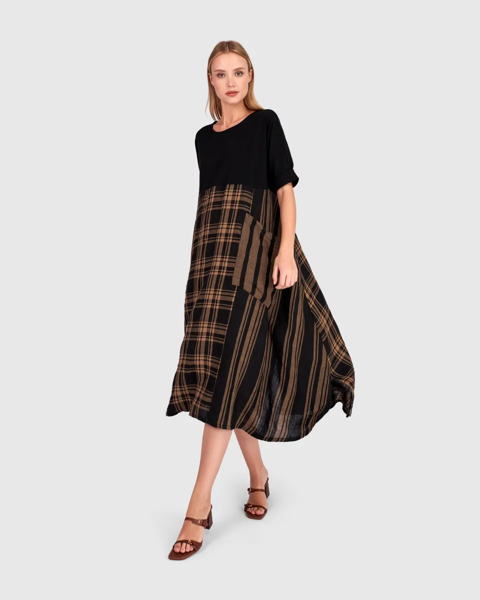 alembika-medjdool-maxi-dress-sd900t-black-sepia-plaid image 1
