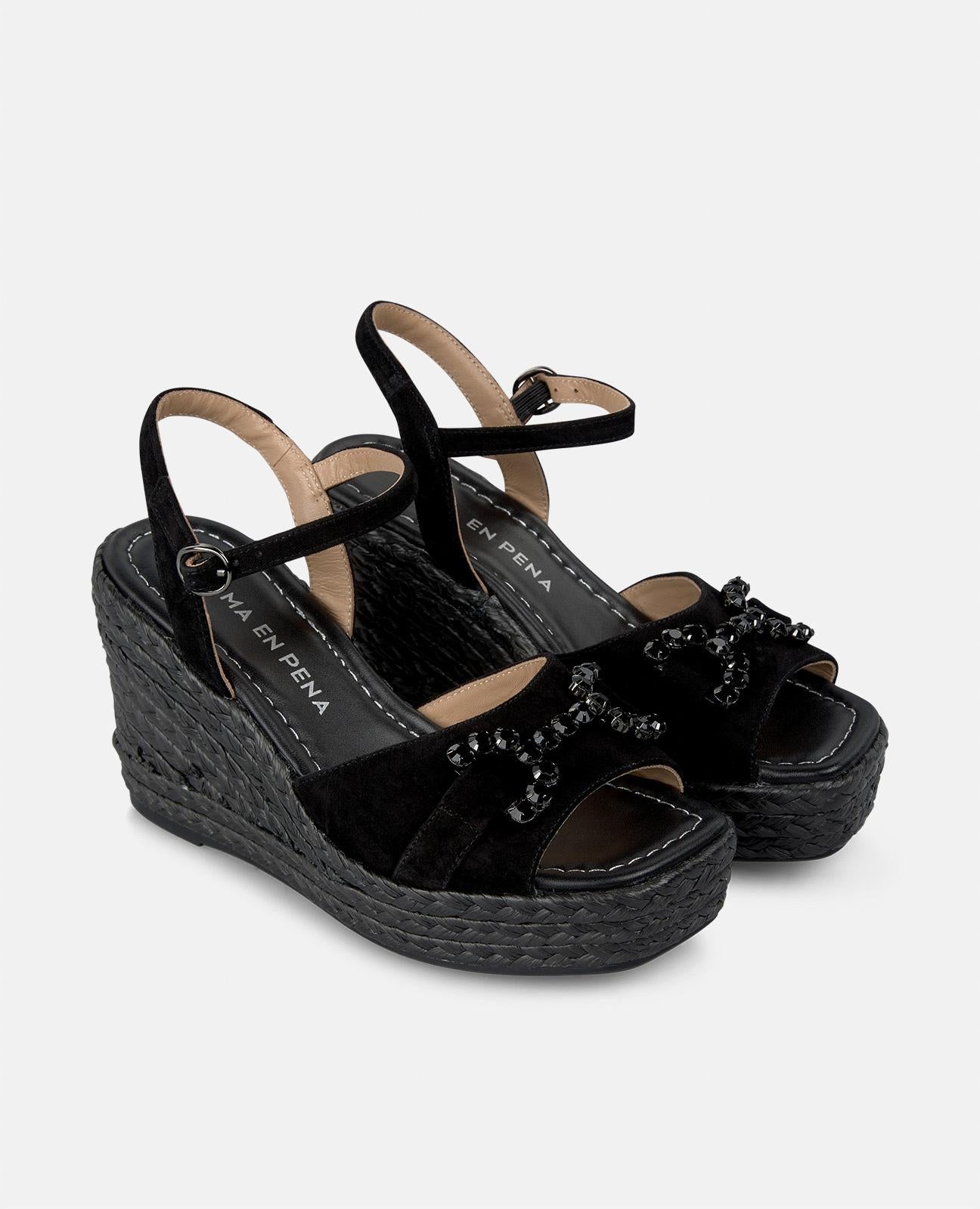 alma-en-pena-keilsandalette-schwarz-mit-strass-steg-9-8-cm image 2