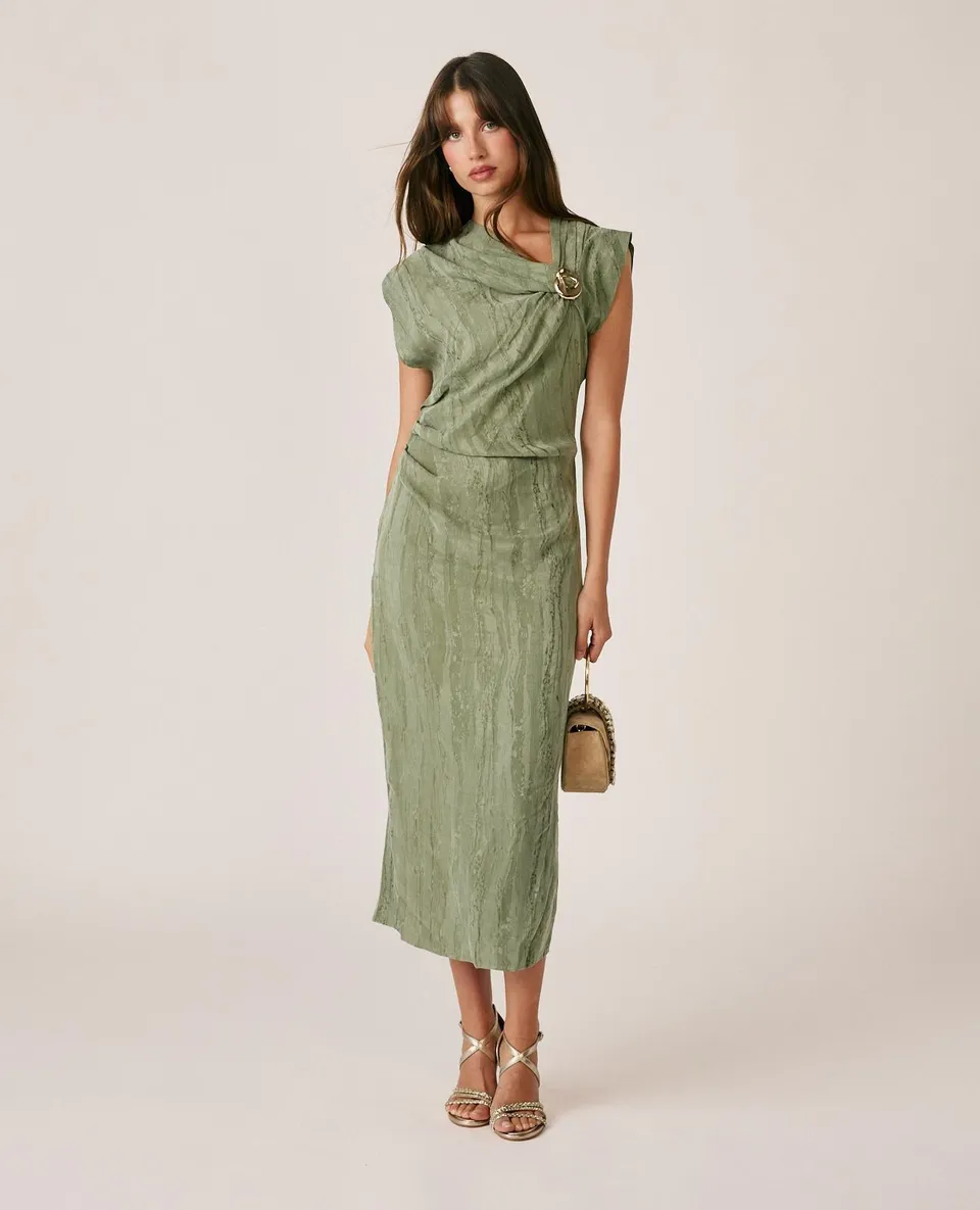 alma-en-pena-moir-jacquard-midi-dress-midikleid-khaki-drapiert image 1