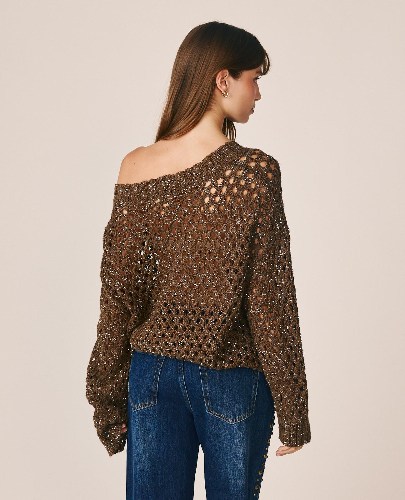 alma-en-pena-ajour-strickpullover-mit-v-ausschnitt-und-pailletten image 5