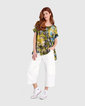 alembika-sun-soaked-trapeze-top-gold-ocean-dots-burnout-shirt image 5