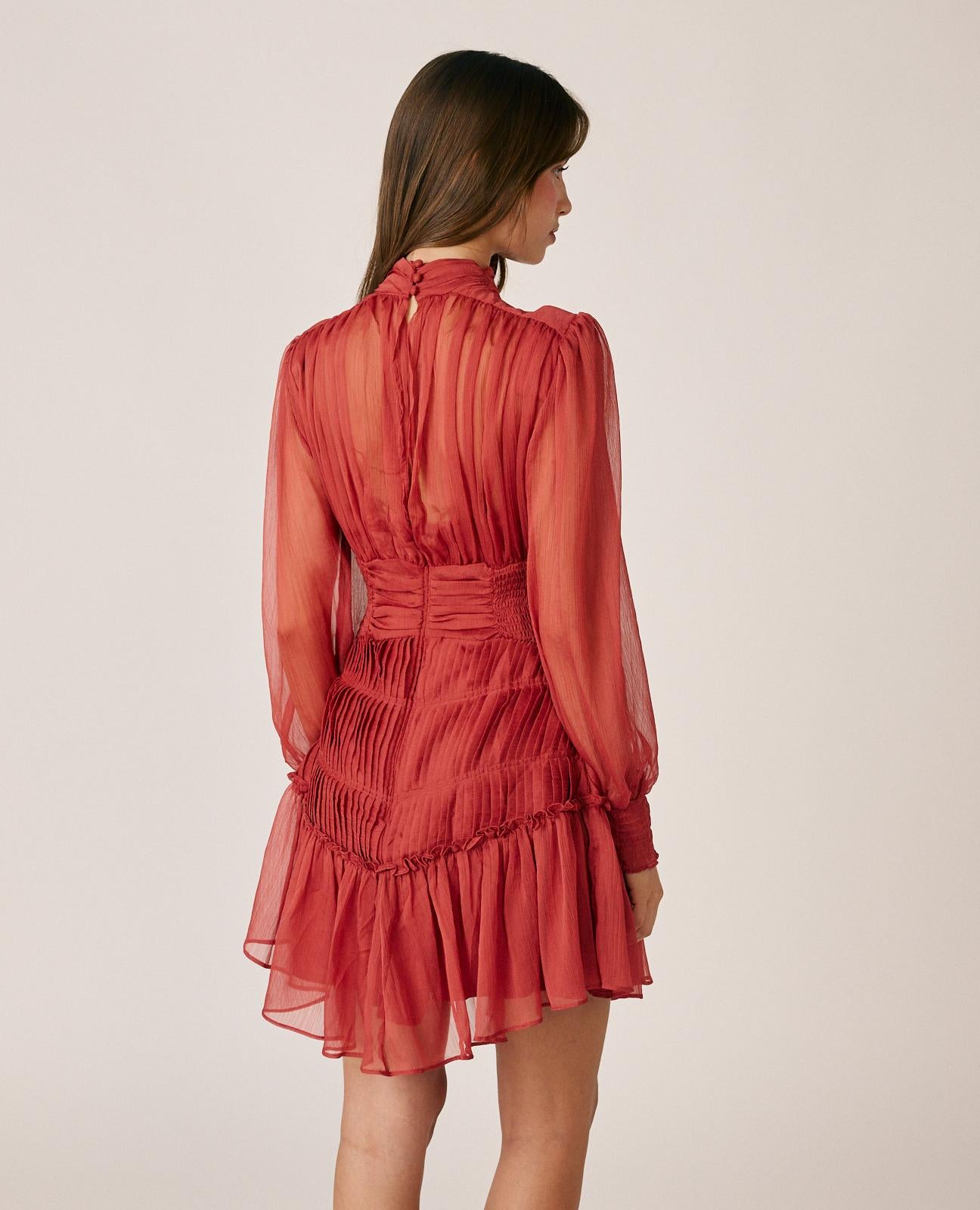 alma-en-pena-solid-color-chiffon-minikleid-rosa-mit-sch-rpe image 7