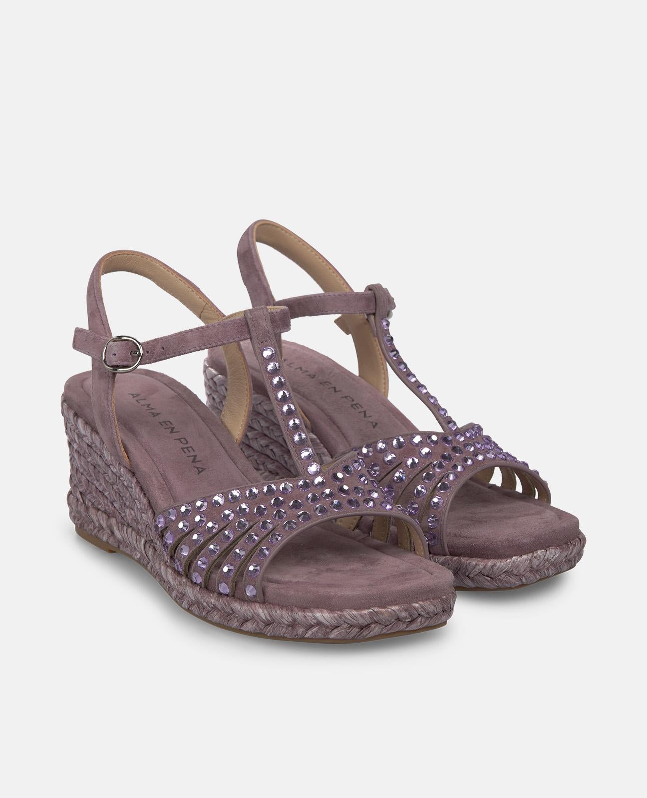 alma-en-pena-geflochtene-keilsandalen-lavendel-mit-strass-7-cm image 2