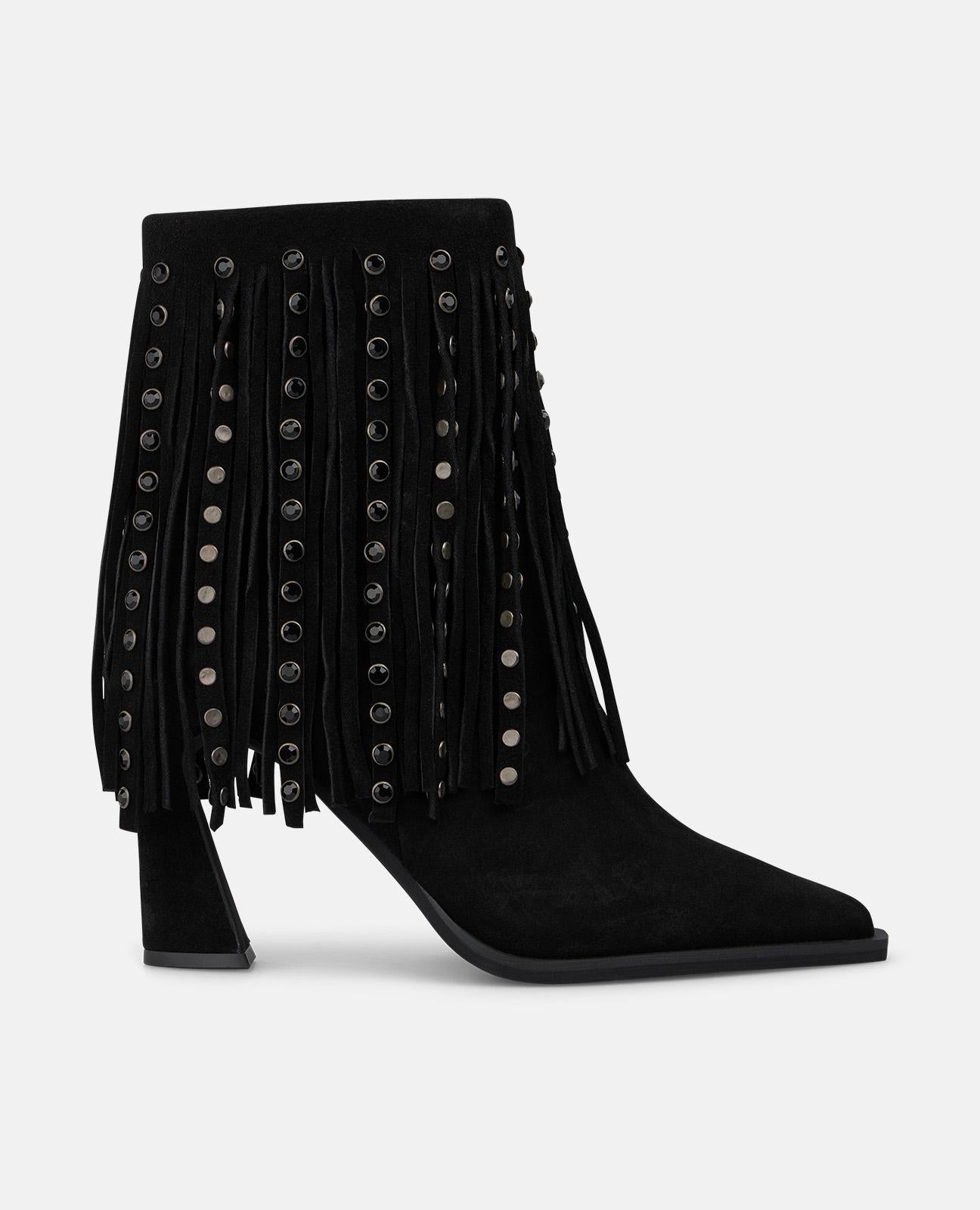 alma-en-pena-suede-stiefeletten-mit-fransen-nieten-9-cm-schwarz image 1
