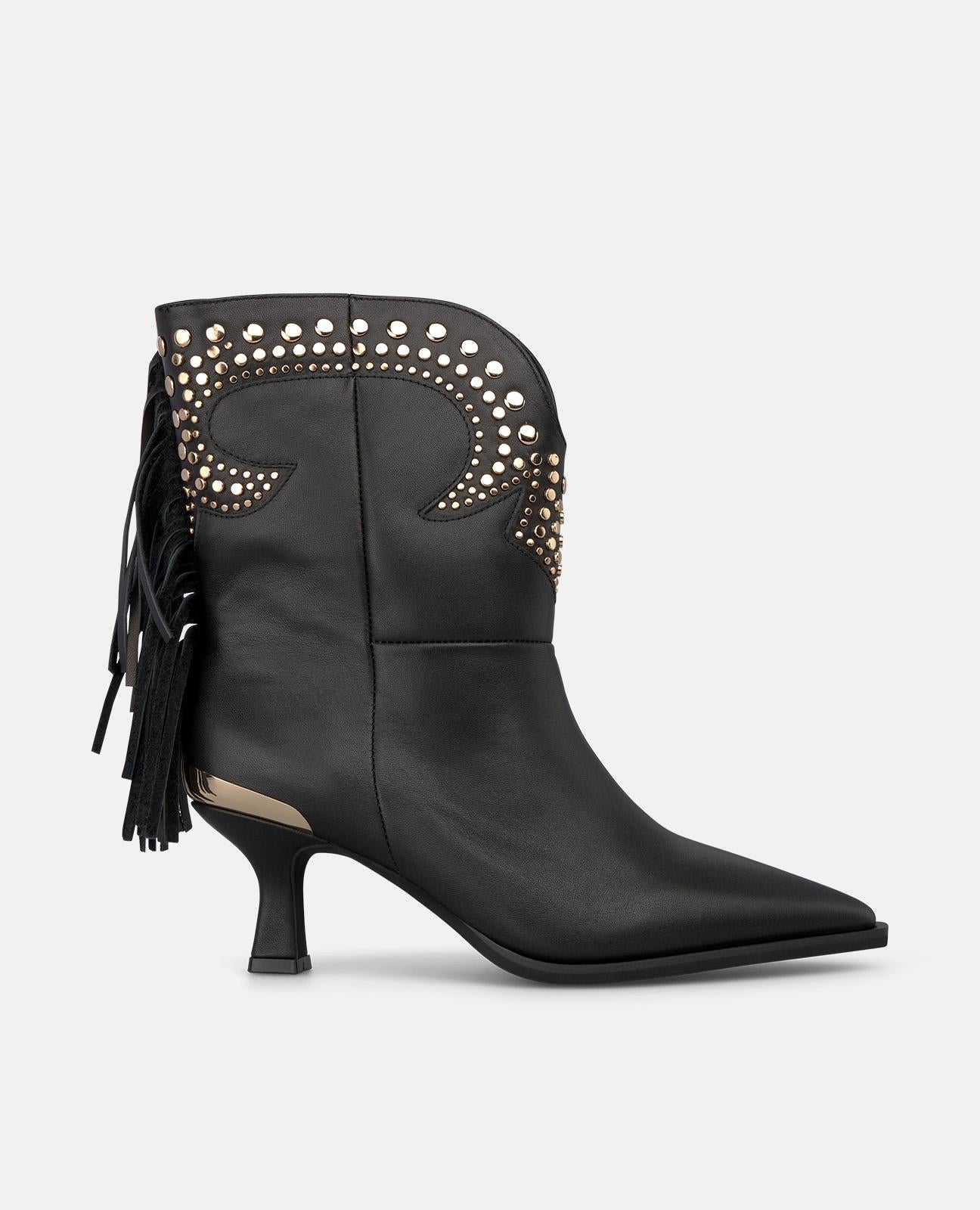 alma-en-pena-cowboy-ankle-boots-mit-fransen-nappa-leder-schwarz image 1