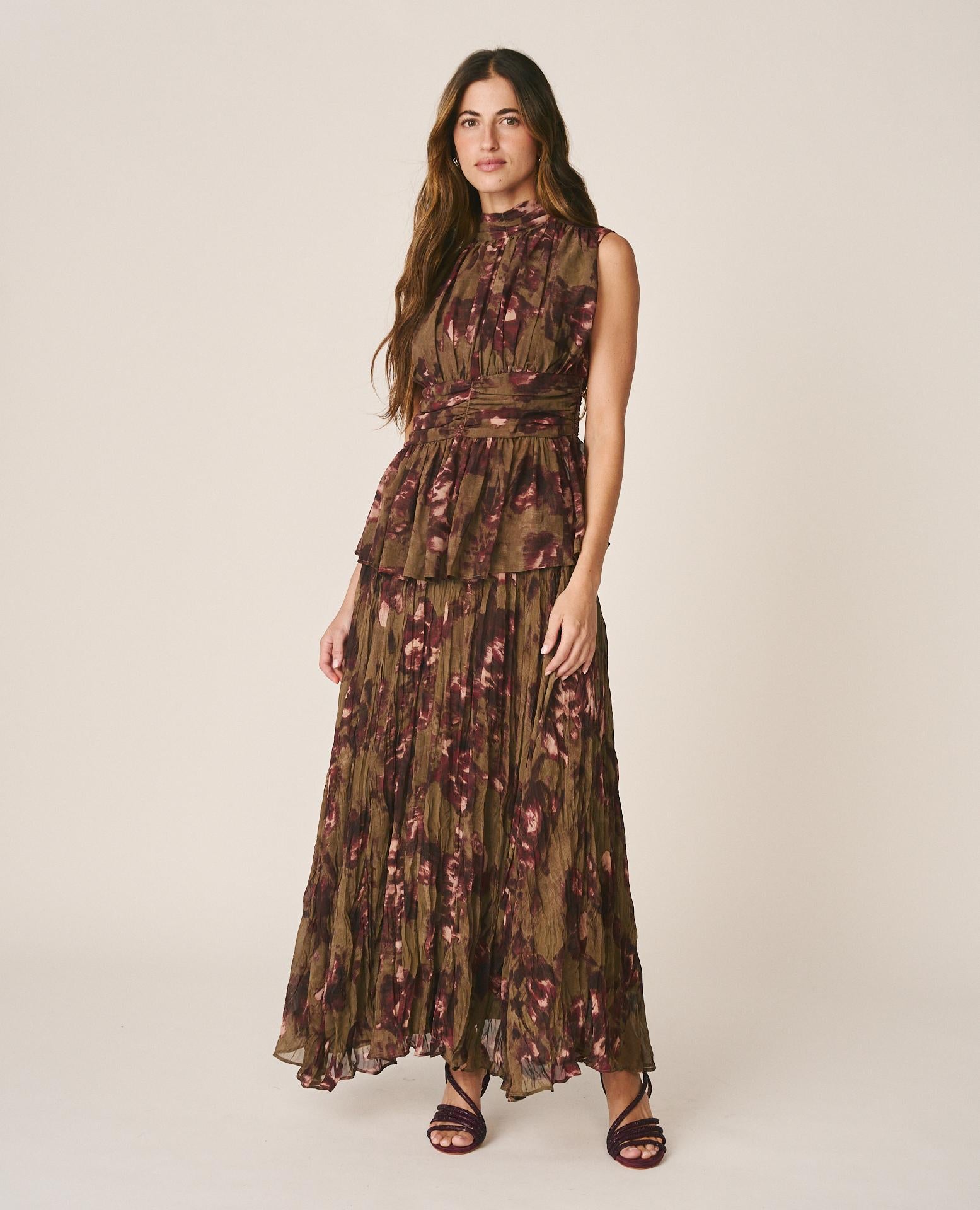 alma-en-pena-long-floral-langer-blumenrock-khaki-krepp image 1