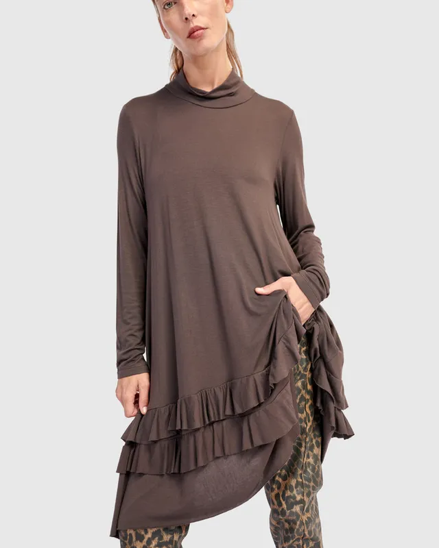 alembika-urban-softie-ruffle-tunika-mocha-damen-tunika image 1