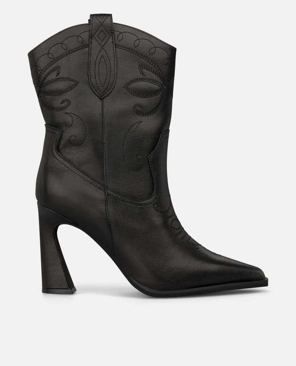 alma-en-pena-cowboy-stiefelette-leder-stickerei-9-cm-blockabsatz-schwarz image 1