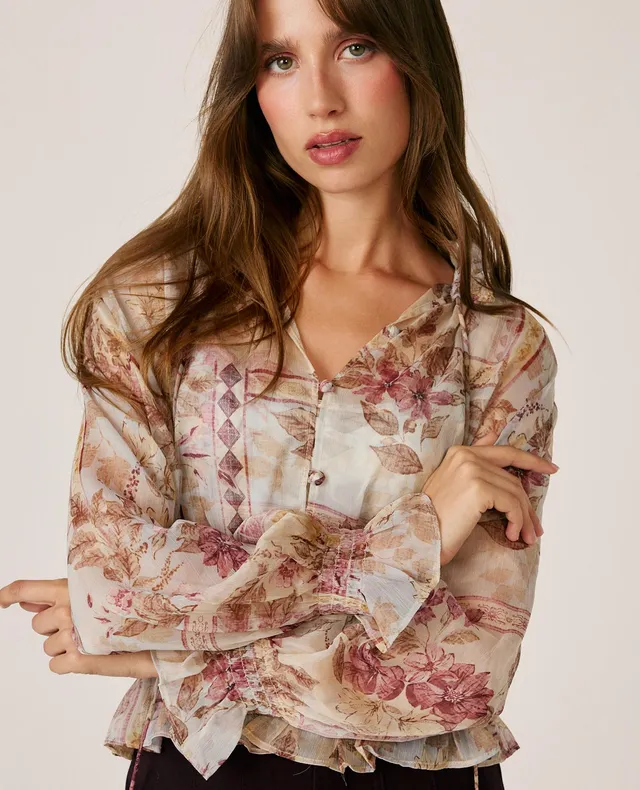 alma-en-pena-chiffonbluse-floral-mit-bindekragen-rosa image 1
