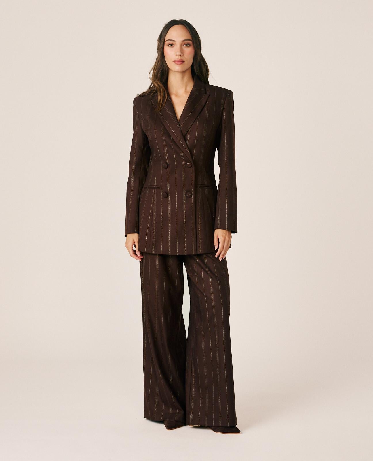 alma-en-pena-striped-twill-blazer-zweireihiger-damenblazer-braun-nadelstreifen image 4