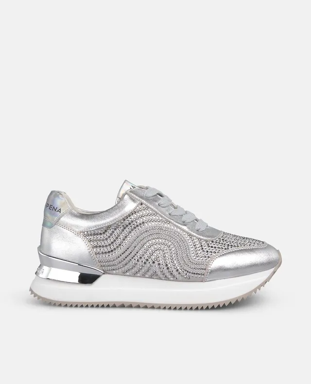 alma-en-pena-sneaker-mit-print-und-strass-schn-rer-silber-4-5-cm-plateau image 1