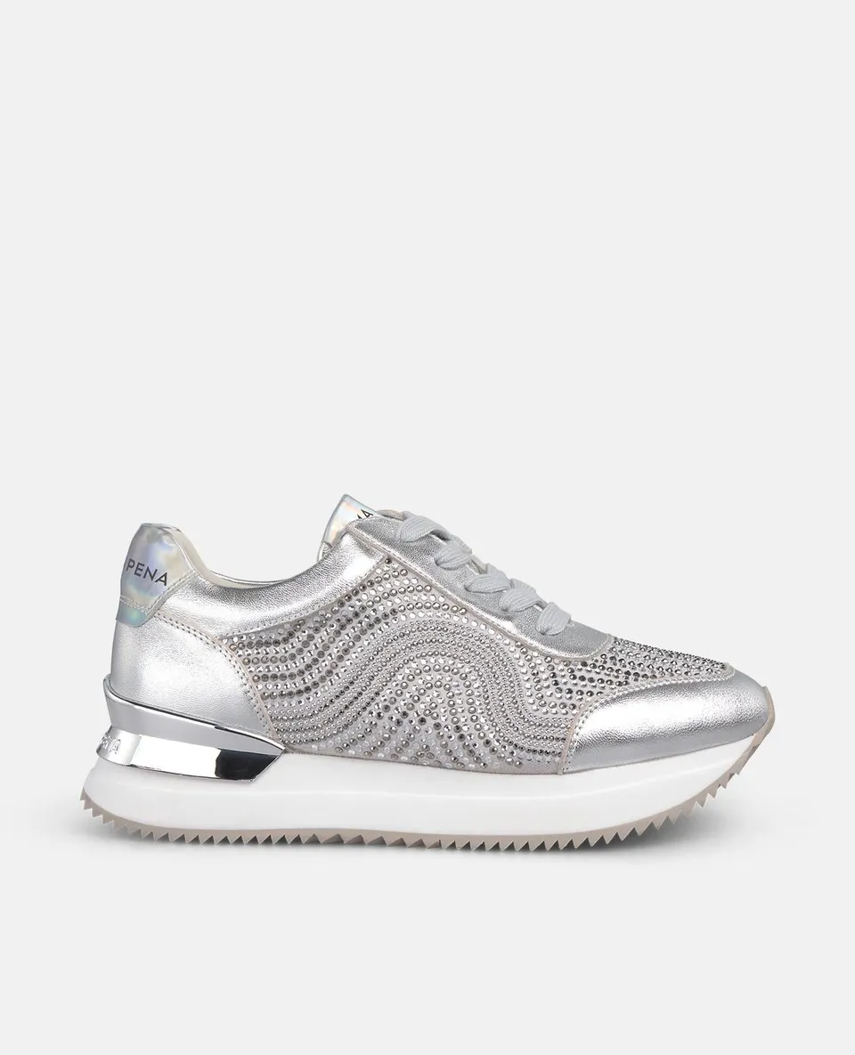 alma-en-pena-sneaker-mit-print-und-strass-schn-rer-silber-4-5-cm-plateau image 1