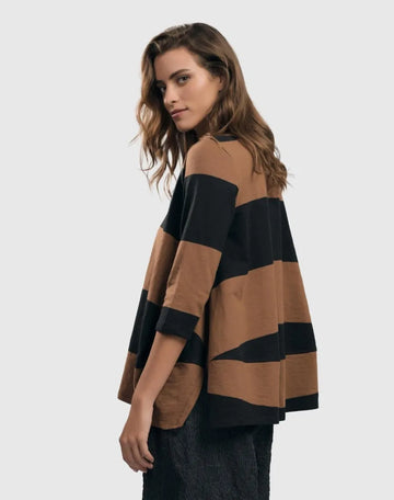 alembika-urban-barri-stripe-cocoon-top-sepia-black-damen-pullover image 3