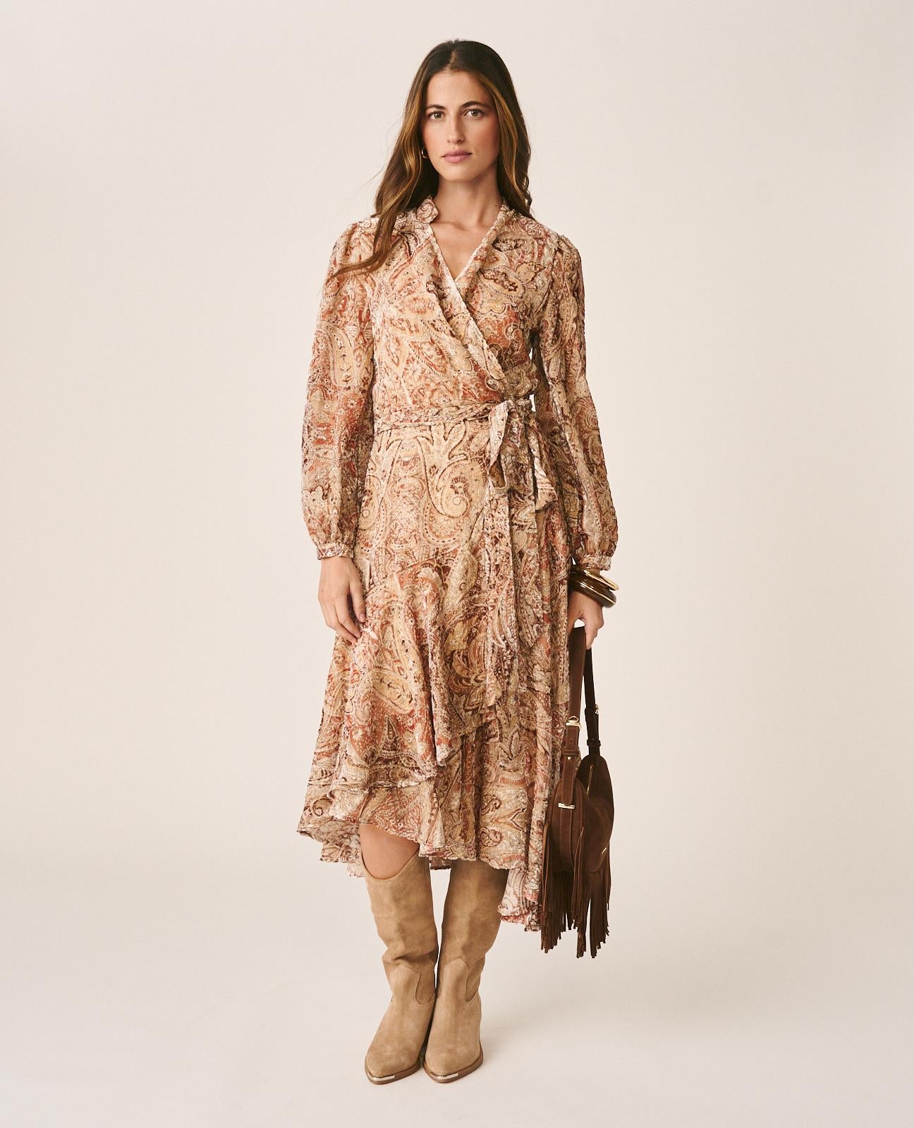 alma-en-pena-paisley-seiden-midikleid-braun image 5