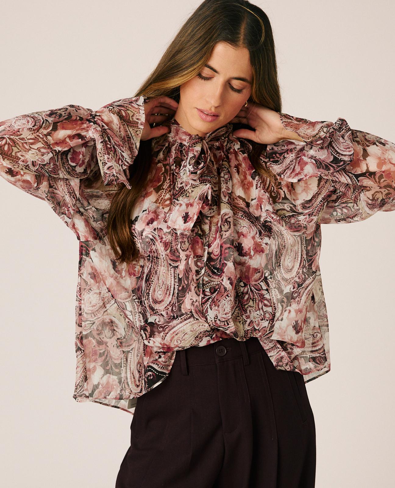 alma-en-pena-floral-chiffon-blouse-langarm-rosa-damen image 3