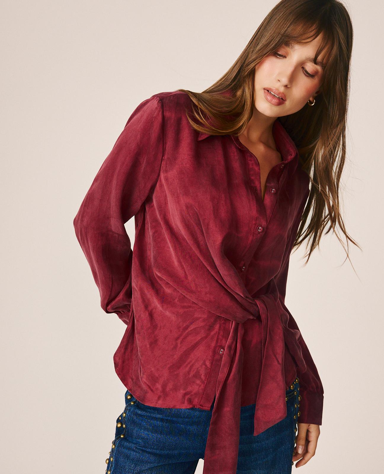 alma-en-pena-satin-shirt-style-bluse-bordeaux-lyocell image 4