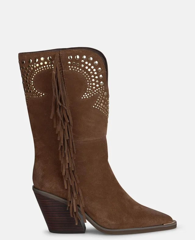 alma-en-pena-cowboy-boots-aus-veloursleder-mit-nieten-camel image 1