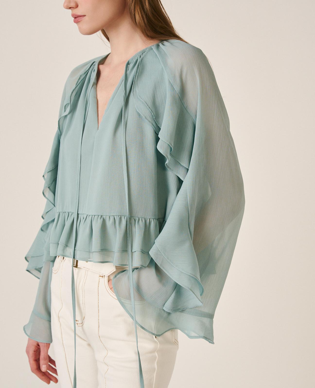 alma-en-pena-langarm-chiffon-bluse-mit-r-schen-rmeln-und-v-ausschnitt-jade image 5